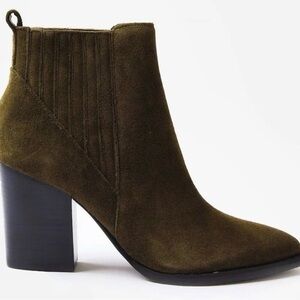 Marc Fisher Women's Alva Pointy Toe Bootie Olive Suede Ankle Boots Size 6M
